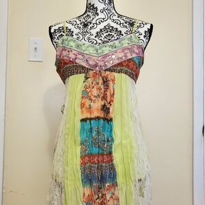 Bohemian Multi-Color Embellished Spaghetti Strap Top